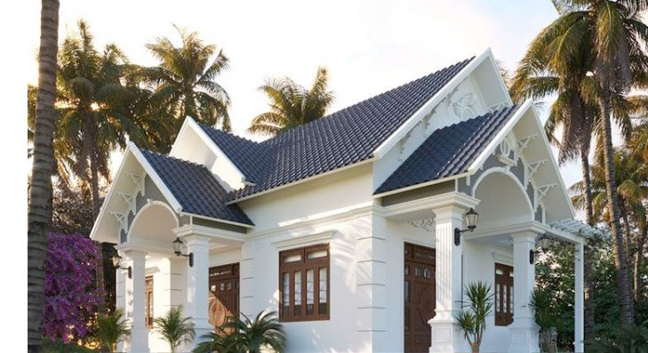 Thiết kế theo phong cách tân cổ điển, nhà cấp 4 với những đường nét, chi tiết hoa văn được đơn giản hóa nhưng không hề làm mất đi vẻ đẹp thanh lịch. Ảnh: Kientrucxaydung