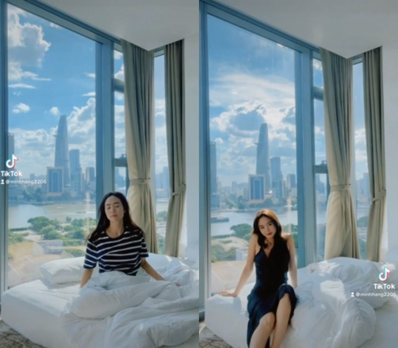 Hồi đầu năm 2021, Minh Hằng tậu căn hộ view sông Sài Gòn 125 m2 giá hơn 20 tỷ đồng ở TP.Thủ Đức khiến khán giả "mắt tròn mắt dẹt". Ảnh: Tiktok
