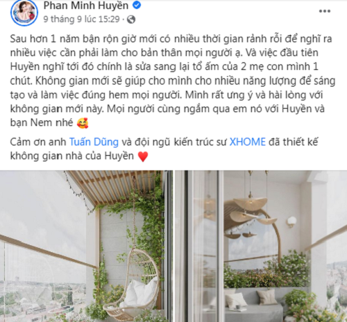 Mới đây, trên trang cá nhân, Huyền Lizzie đăng tải loạt ảnh khoe cận từng góc căn hộ sang trọng của hai mẹ con cô ở Hà Nội chuẩn bị sửa chữa. Ảnh chụp màn hình