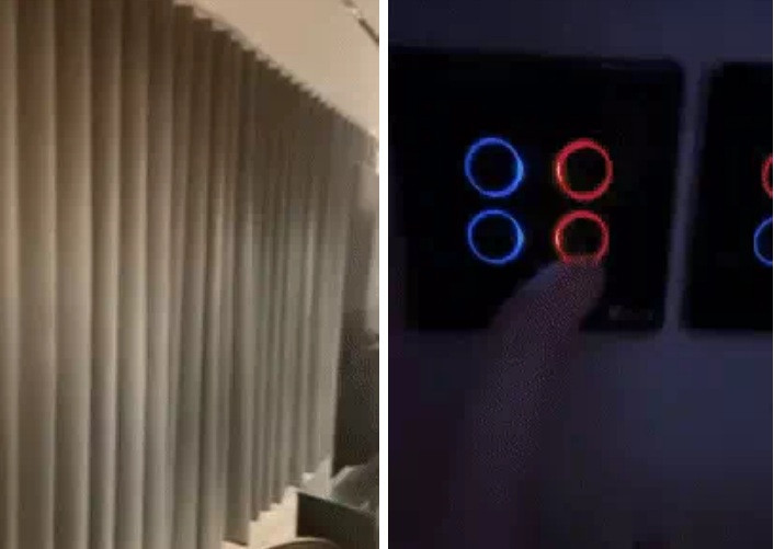 Đèn tự động có thể chỉnh ánh sáng đèn thành màu xanh - đỏ - trắng tùy theo sở thích. Đèn có màu nhẹ nhàng, không bị chói và có thể điều khiển bằng giọng nói. Ảnh: chụp màn hình