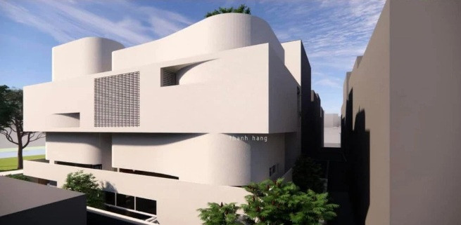 Bên ngoài, công trình sử dụng gam màu trắng tinh tế.