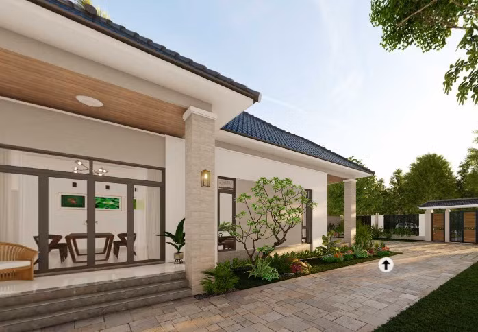 Biệt thự nhà vườn mang dáng dấp mộc mạc của những công trình kiến trúc xưa nhưng được điểm tô bởi đường nét hiện đại. Ảnh: Datthu