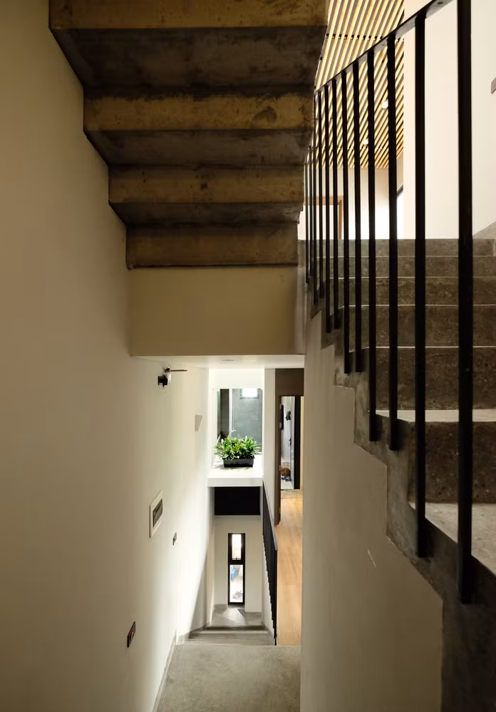 Hai giếng trời kết hợp với cửa sổ tinh tế giúp tất cả các phòng đều có ánh sáng tự nhiên, và mỗi nhà vệ sinh đều có hai cửa sổ.