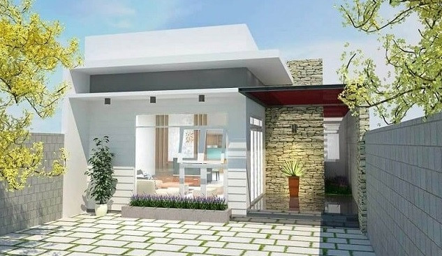 Mẫu nhà cấp 4 sử dụng hệ cửa kính trong suốt, giúp lấy ánh sáng tối đa. Ảnh: Bestnoithat