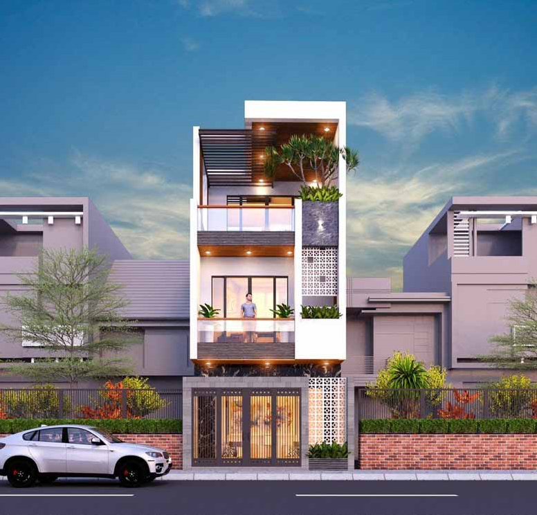 Mẫu nhà ống 3 tầng hiện đại với mặt tiền rộng rãi, từng đường nét thiết kế vuông vắn, toát lên phong cách đẳng cấp, sang trọng.