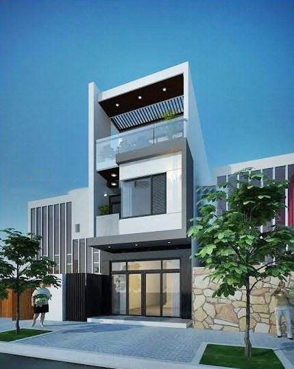 Thiết kế giật cấp cùng hình khối vuông vắn, kiên cố kết hợp sáng tạo với cây xanh ở ban công giúp căn nhà luôn thoáng mát. Ảnh: Wedo