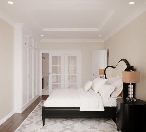 Phòng ngủ tối giản trong nhà MC Huyền Châu. Ảnh: FBNV