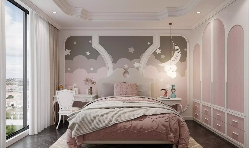 Một phòng ngủ khác có tông màu hồng ngọt ngào được cho là của con gái Bảo Thanh. Nguồn ảnh: FB Bao Thanh