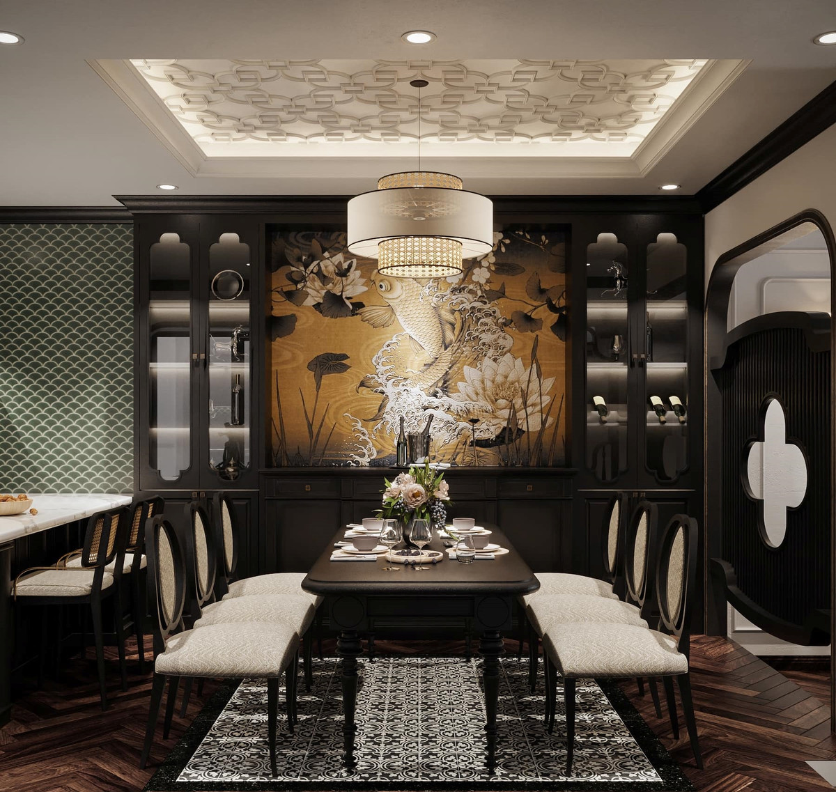 Bàn ăn vừa hiệnd đại vừa lãng mạn.