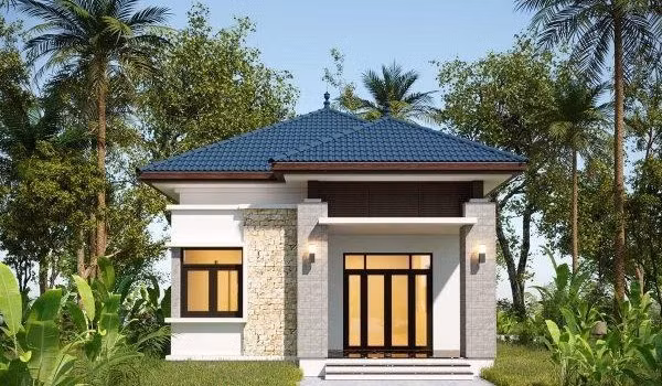 Nhà cấp 4 mái thái (7x13m) theo phong cách hiện đại, sở hữu đường nét vuông vắn, khoẻ khoắn nổi bật. Ảnh: Houseviet