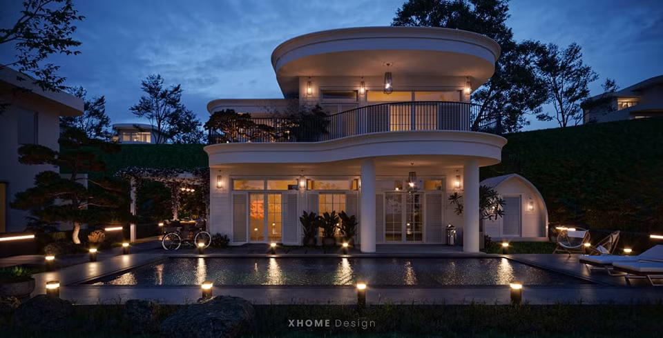 Khu vực bể bơi ngoài trời mang đến cảm giác giống như resort 5 sao.