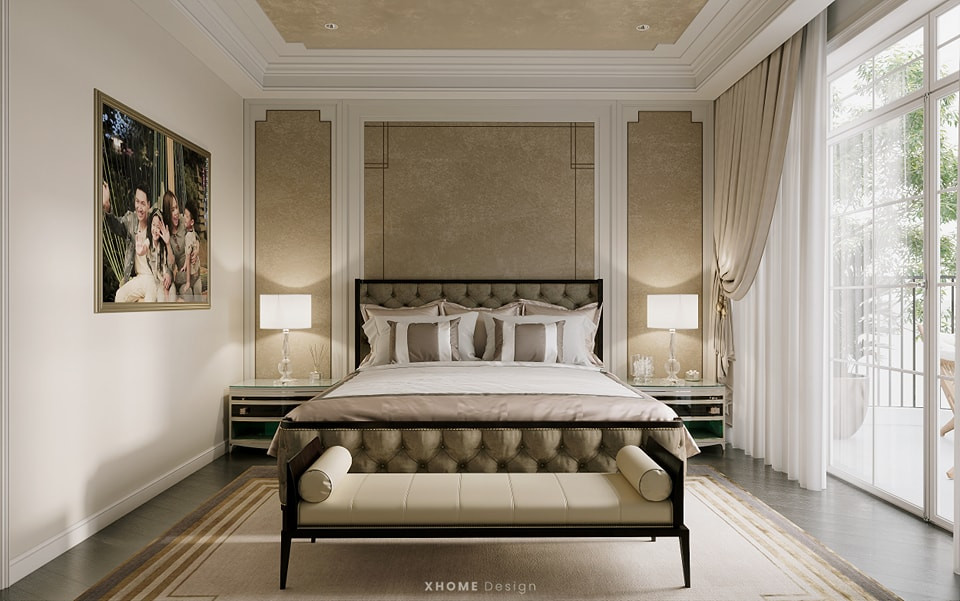Phòng ngủ thiết kế theo hướng tối giản nhưng vẫn sang trọng.