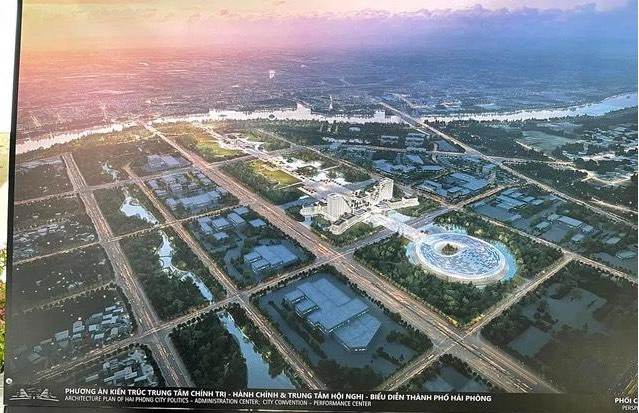 Dự án đầu tư xây dựng hạ tầng kỹ thuật Trung tâm hành chính – chính trị mới của thành phố Hải Phòng có diện tích 324ha nằm trên địa bàn các xã: Tân Dương, Dương Quan, Hoa Động, huyện Thủy Nguyên, cạnh khu đô thị VSIP 1100ha. Ảnh: Kinhtedothi