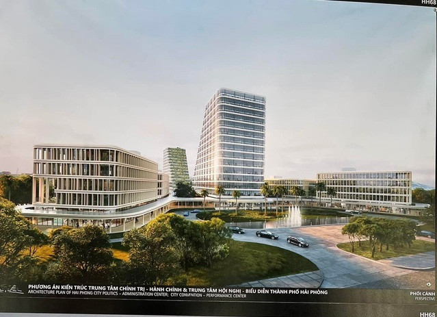 Dự án Trung tâm hành chính - chính trị mới của thành phố Hải Phòng bao gồm các hạng mục chính: Xây dựng Trung tâm hành chính - chính trị với quy mô gồm 2 tầng hầm và 9 tầng nổi. Ảnh: KĐT Visip