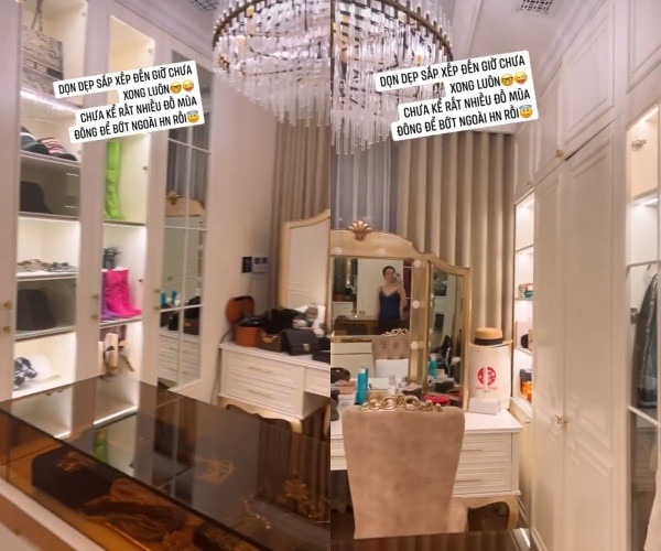 Gian thứ 2 của căn phòng là nơi Lệ Quyên để bàn trang điểm và phụ kiện như mũ, boots, kính mắt...