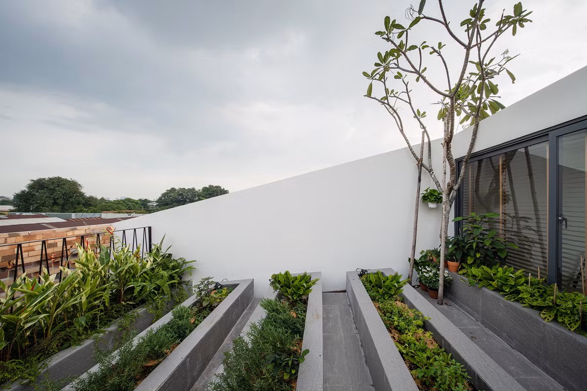 Mái nhà bằng được bao phủ bởi thực vật đưa kiến trúc đến gần hơn với thiên nhiên.