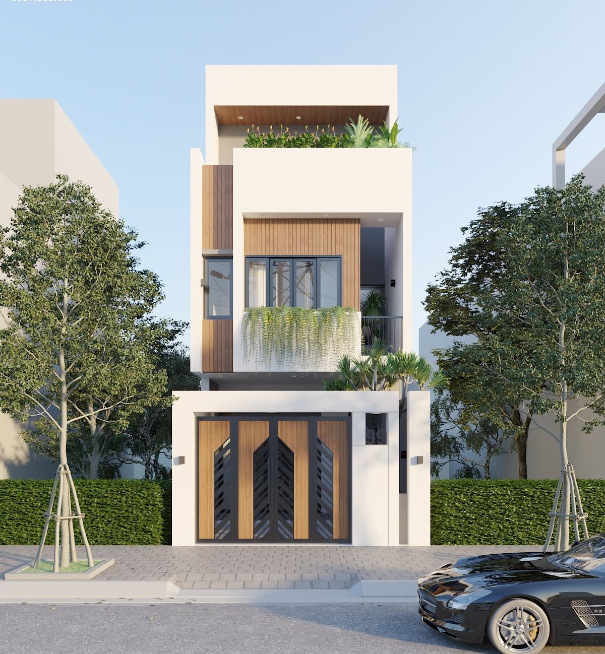 Mẫu nhà 2 tầng 1 tum được thiết kế theo hướng hiện đại, tối giản và nhiều sáng. Ảnh: SBS House