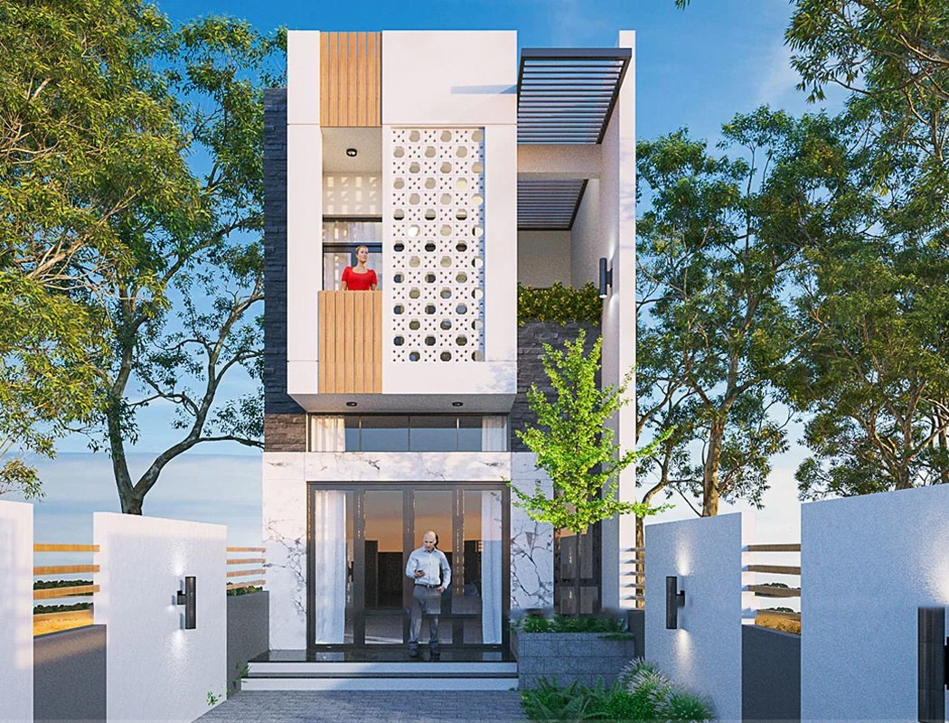 Khoảng sân trước nhà với diện tích đủ rộng có thể sử dụng làm bãi đậu ô tô. Ảnh: Wedo