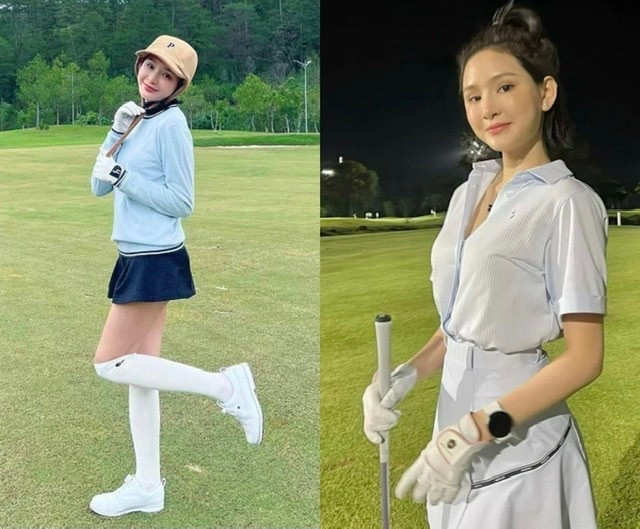 Gần đây, Hiền Hồ thường đăng tải hình ảnh ở sân golf - môn thể thao dành cho giới thượng lưu khiến nhiều người trầm trồ về độ giàu có của nữ ca sĩ ở tuổi 25. Ảnh: Dienanh