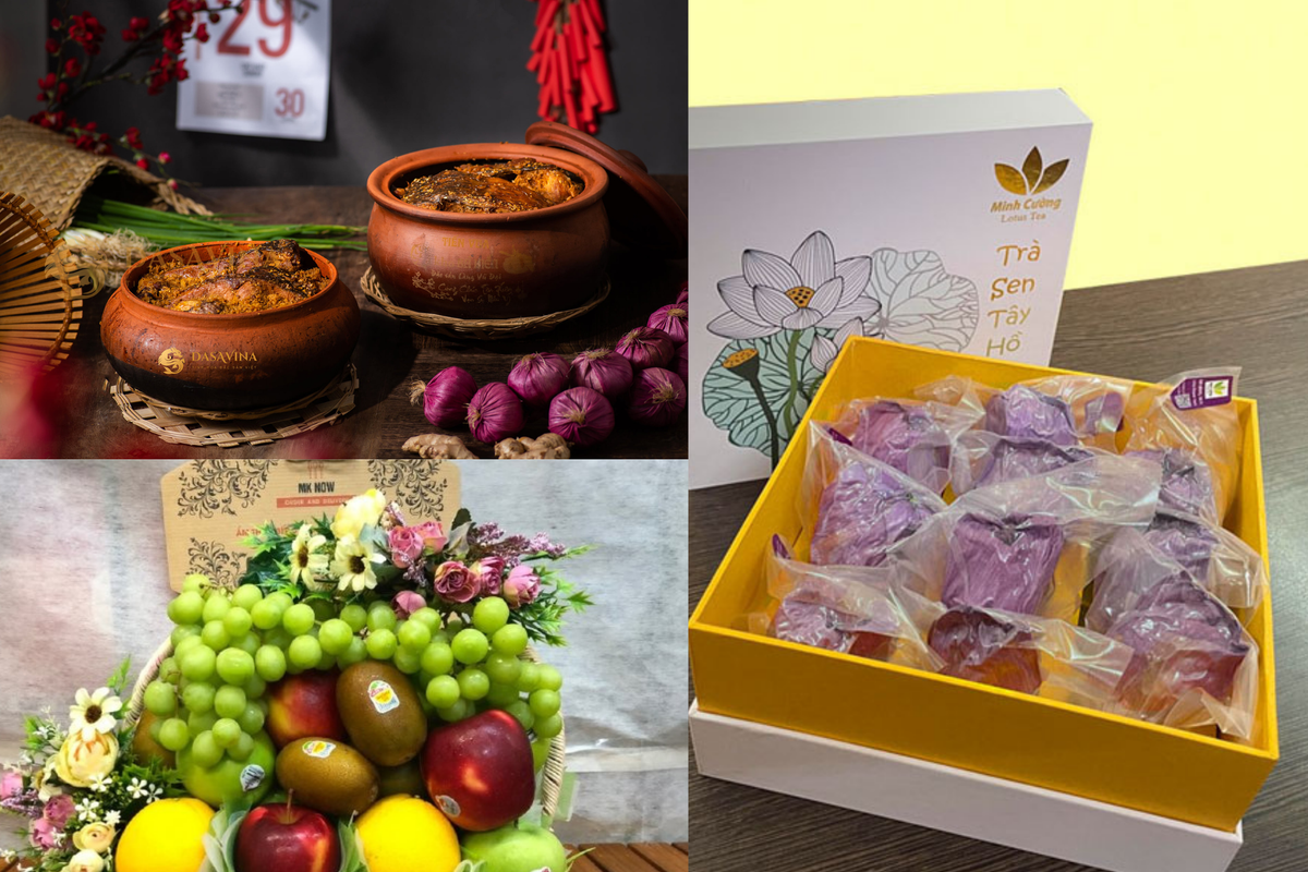 Các đơn vị chuyên cung cấp thực phẩm còn thiết kế các giỏ quà độc đáo mang phong vị truyền thống như cá kho làng Vũ Đại, sá sùng Quan Lạn...Ảnh: Vietnamplus