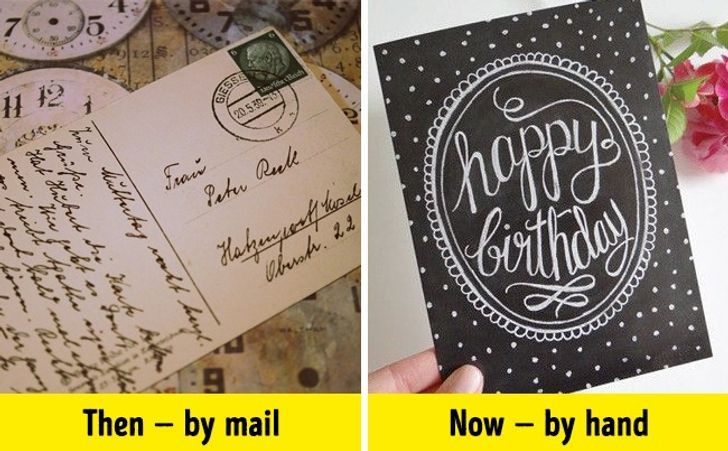 Cho đến đầu thế kỷ 20, thiệp chúc mừng vẫn được gửi độc lập như thư từ thông thường qua bưu điện. Thế nhưng sau một chiến dịch quảng cáo của công ty làm thiệp Hallmark (Mỹ), người ta bắt đầu quen với việc tặng quà và thiệp cùng nhau.