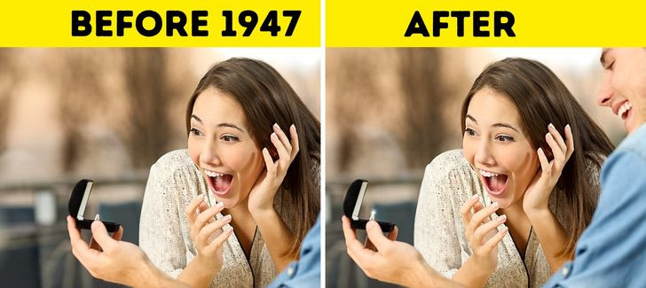 Năm 1947, chiến dịch quảng cáo hoành tráng với thông điệp "Kim cương là vĩnh cửu" của một công ty đá quý đã thành công vang dội khiến mọi người dần có nhận định trao nhẫn kim cương là cách cầu hôn tuyệt vời.