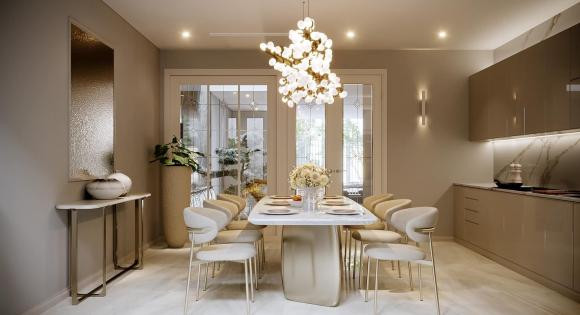 Bàn ăn dài phù hợp với những buổi tụ tập đông người.