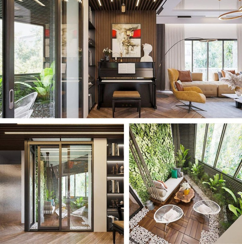 Bên trong căn biệt thự thiết kế theo phong cách sang trọng, tận dụng những khoảng không ánh sáng từ bên ngoài. Ảnh: FBNV