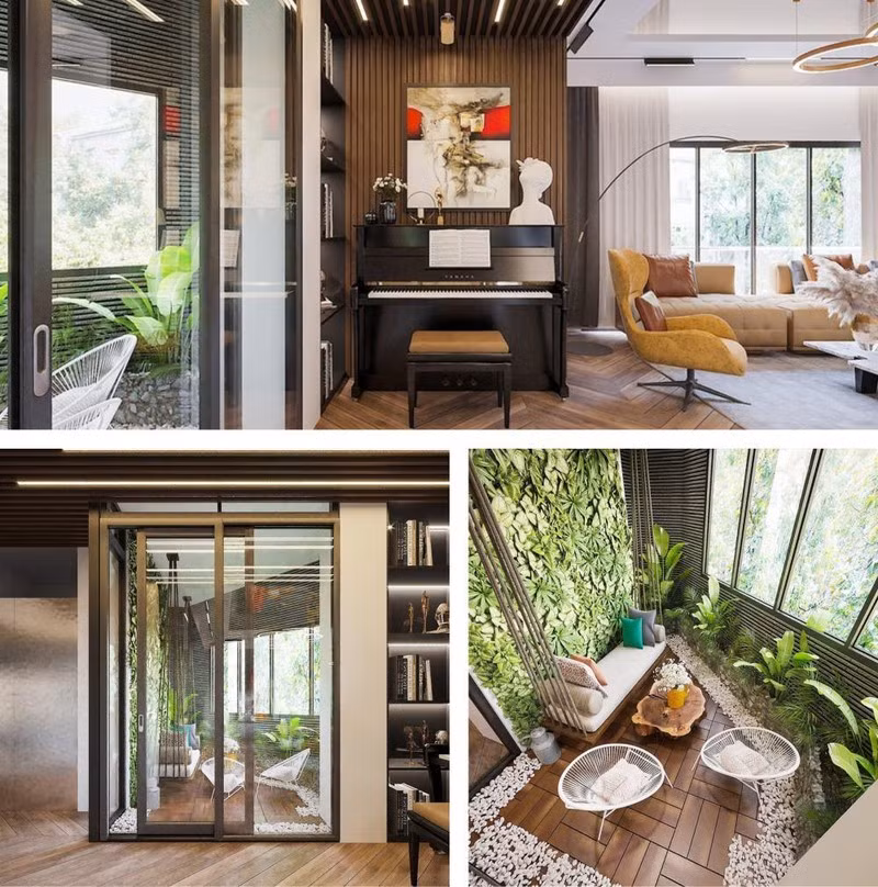 Bên trong căn biệt thự thiết kế theo phong cách sang trọng, tận dụng những khoảng không ánh sáng từ bên ngoài. Ảnh: FBNV