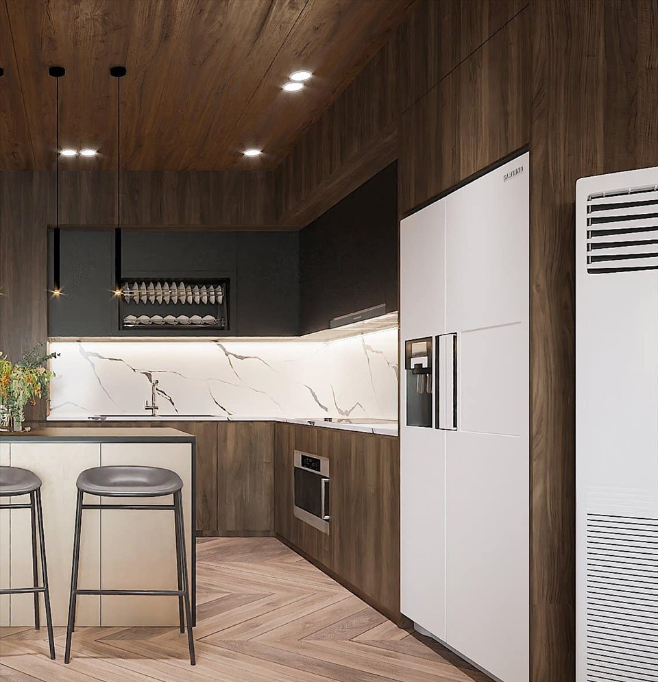 Không gian bếp gọn gàng và hiện đại. Ảnh: Lao động