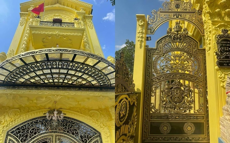 Đặc biệt, công trình được gia chủ chọn tông màu vàng rực rỡ, ngay cả cổng và lan can đều cũng được sơn “tông xuyệt tông”. Ảnh: Yan