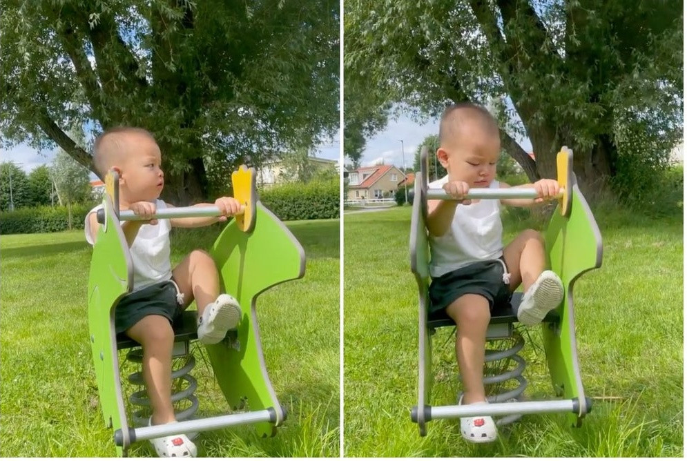 Cặp song sinh của Hà Hồ - Kim Lý thoả sức vui đùa, chạy nhảy.