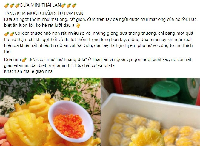 Không chỉ sầu riêng, dứa mini Thái Lan cũng được bán rộng rãi trên thị trường. Người bán cho biết, sứa mini được coi như "nữ hoàng dứa" ở Thái Lan vì ngoài vị ngon ngọt xuất sắc.