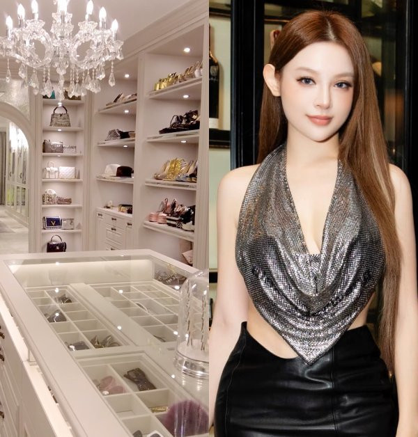 Theo đó, phòng để đồ của Huyền Baby có thiết kế châu Âu hiện đại và có độ bảo mật cao bằng khóa vân tay.