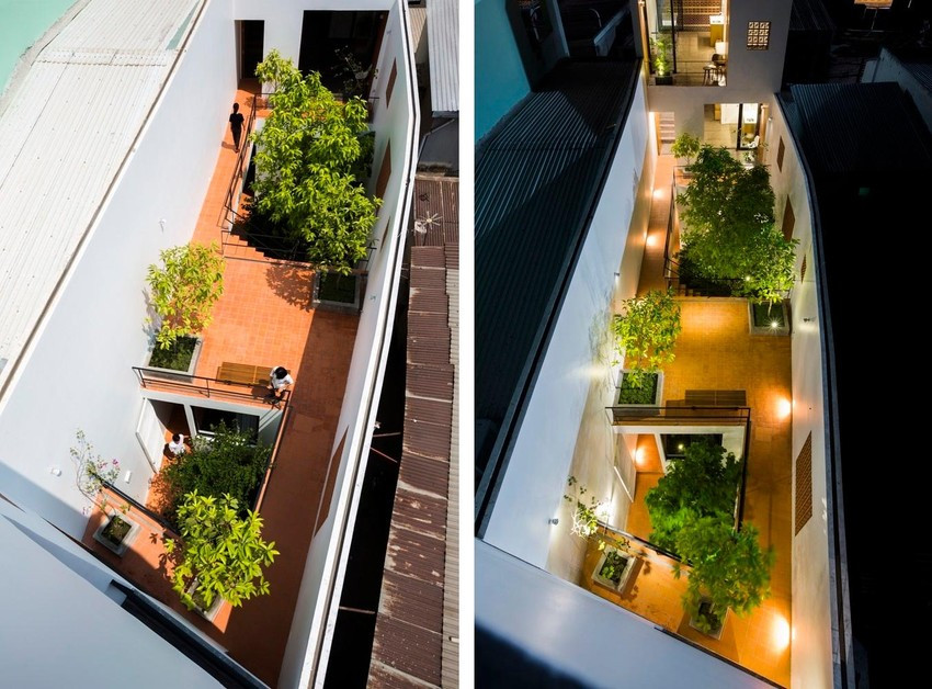 Theo đó, một khoảng sân rộng thoáng được đặt giữa tòa nhà và một khối đặc hình chữ U kết nối tại tầng trệt.