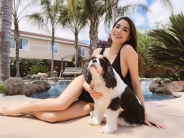 Tổ ấm của Phạm Hương tại Mỹ còn có hồ bơi lớn. Ảnh: FBNV