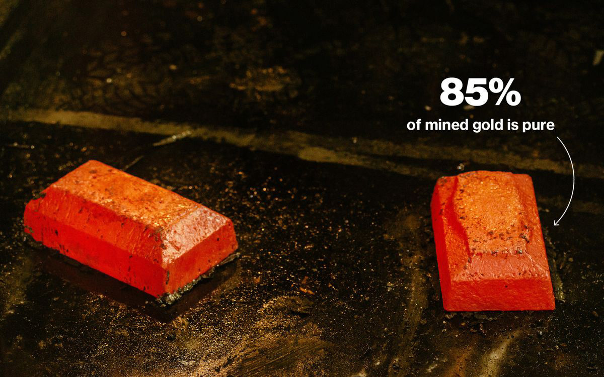 Vàng khai thác trong mỏ sẽ được tinh chế đến độ tinh khiết 85% trước khi chuyển đến nhà máy tinh chế.