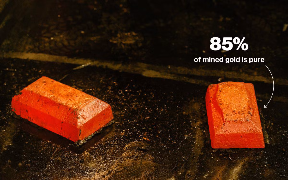 Vàng khai thác trong mỏ sẽ được tinh chế đến độ tinh khiết 85% trước khi chuyển đến nhà máy tinh chế.