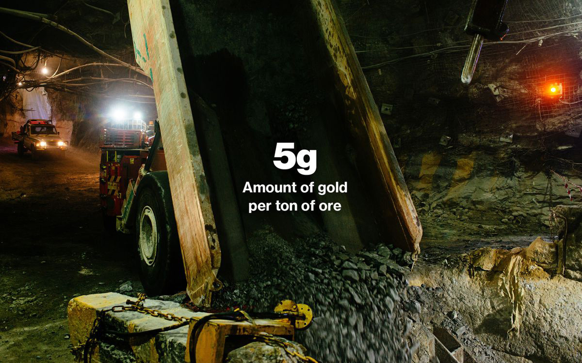 Tại đây, mỗi tấn quặng sản xuất được khoảng 5 gam vàng.