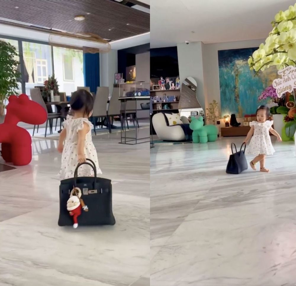 Suchin từng kéo lê chiếc túi giá trị trên dưới cả tỷ của mẹ. Ảnh: FB Đàm Thu Trang