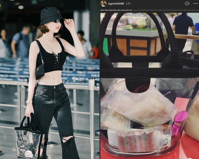 Ngọc Trinh từng khiến dân tình phát hoảng khi cô dùng túi Prada có giá 22 triệu để đựng mấy bịch bánh tráng trộn. Ảnh: Internet