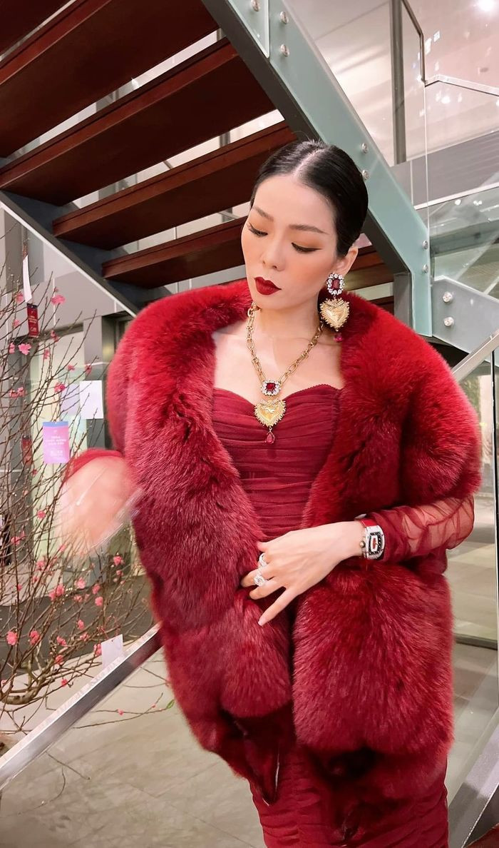 Không ít khán giả nhận thấy chiếc "chăn" mà Lệ Quyên đắp cho mèo cưng rất giống một chiếc khăn lông màu đỏ Lệ Quyên thường đeo. Ảnh: IG Lệ Quyên