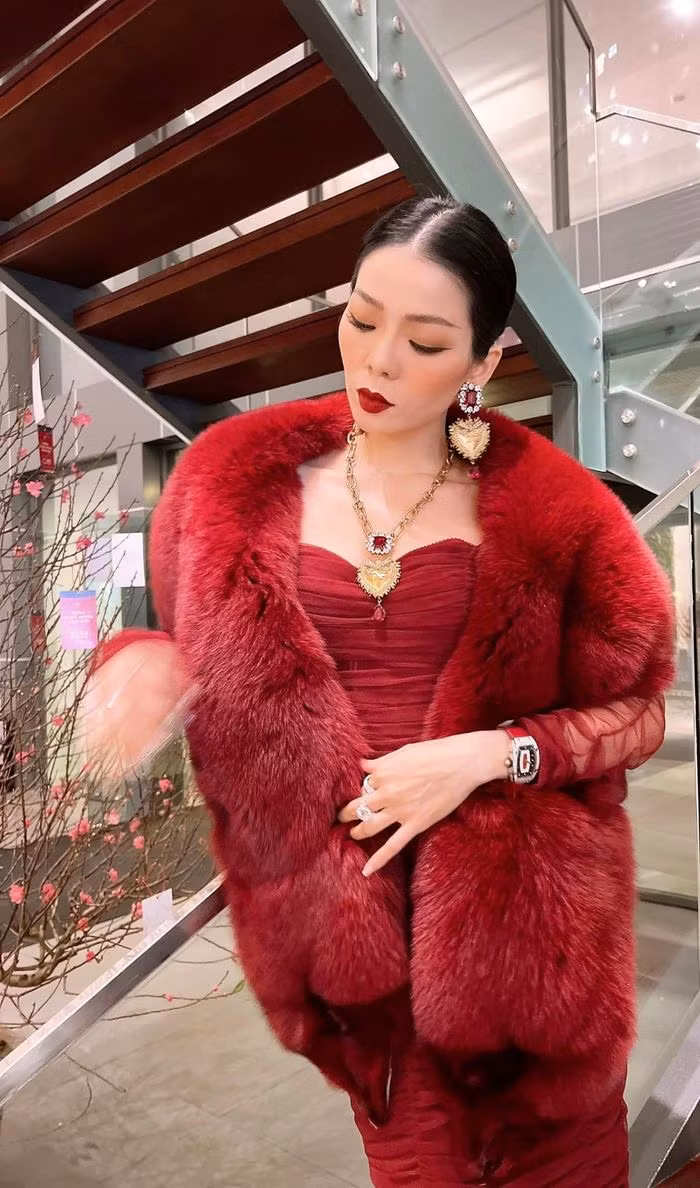 Không ít khán giả nhận thấy chiếc "chăn" mà Lệ Quyên đắp cho mèo cưng rất giống một chiếc khăn lông màu đỏ Lệ Quyên thường đeo. Ảnh: IG Lệ Quyên