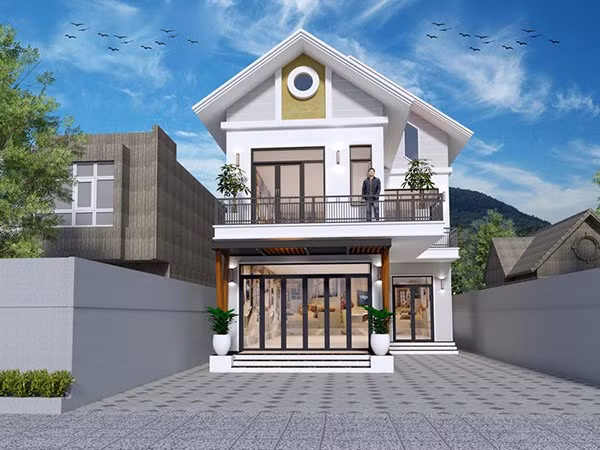 Nhà 2 tầng mái thái kết hợp khoảng sân rộng rãi được nhiều gia chủ ở nông thôn lựa chọn. Ảnh Wedo