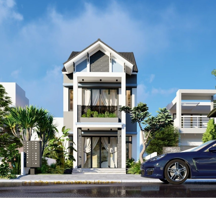 Nhà ống mái thái nổi bật bởi sự kết hợp hài hòa giữa các hình khối kiến trúc tinh xảo với nét đẹp tự nhiên. Ảnh: Wedo