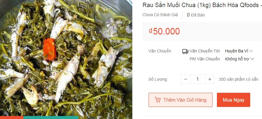 Lá sắn muối chua thường được đóng thành gói từ 1 - 1,5kg. Giá dao động từ 45.000 - 50.000 đồng/kg. Ảnh chụp màn hình