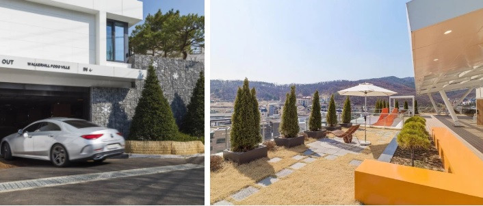 Từ cổng tiến sâu vào tổng thể tòa nhà đến view sân thượng đều hoành tráng và đi theo thiết kế cực kỳ bắt mắt, thời thượng.