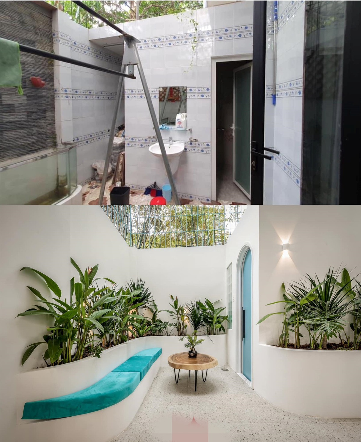 Góc sau nhà được cải tạo thành không gian thư giãn đẹp chẳng kém khu nghỉ dưỡng.