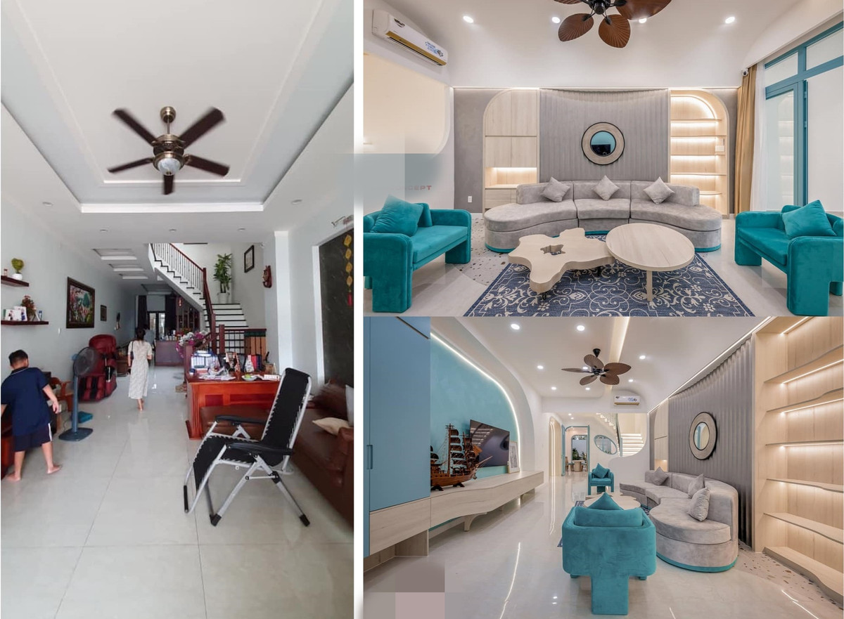 Theo yêu cầu của gia chủ, kiến trúc sư sử dụng các đường cong cho hệ trần, tường và khung cửa để tạo nên sự mềm mại cho không gian.