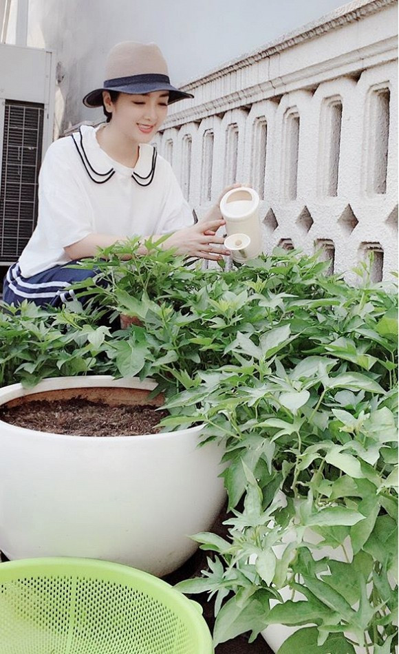 Giáng My hào hứng với công việc làm vườn.